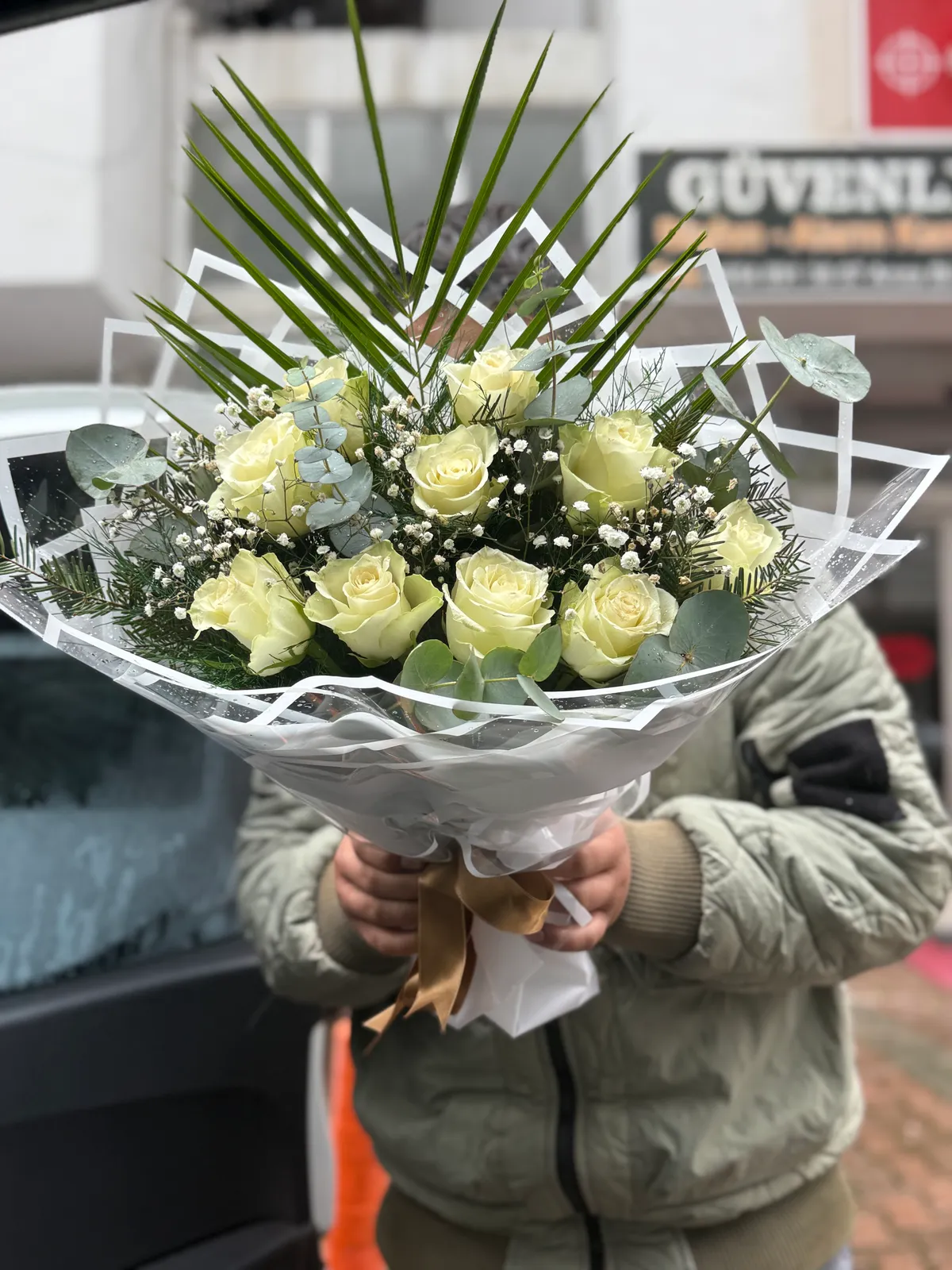 10 lu lüx beyaz gül ithal 